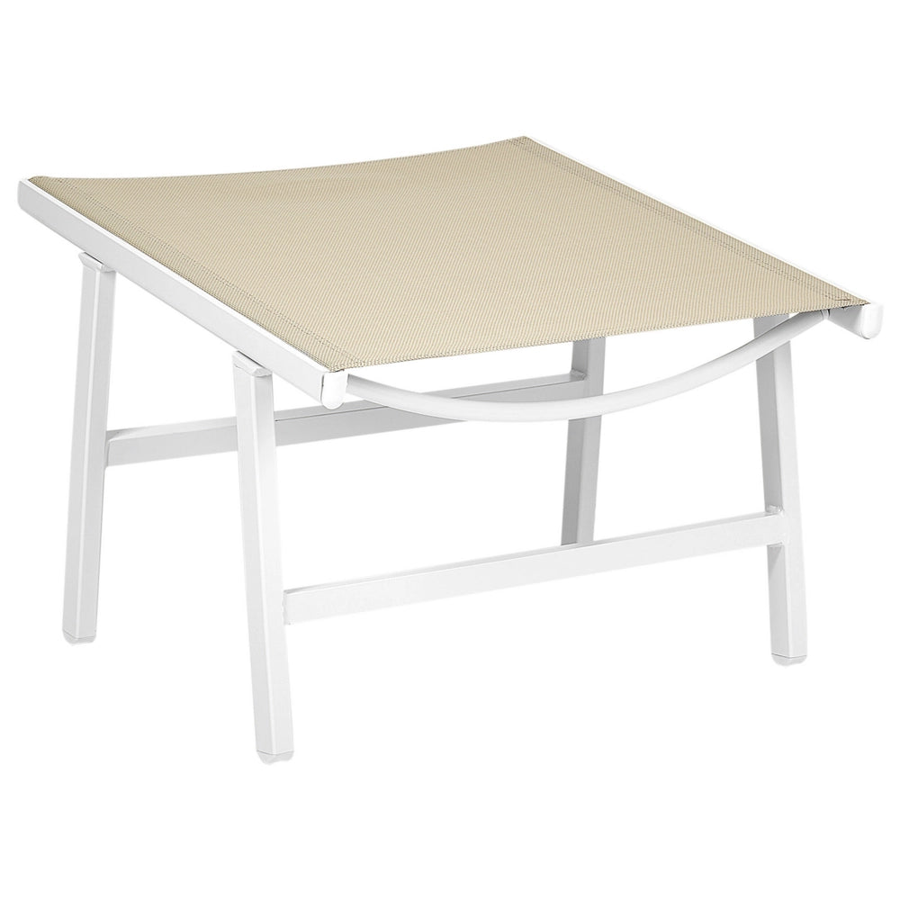 Sedia da giardino Sedile in textilene beige e bianco Schienale in metallo con poggiapiedi Design moderno per esterni