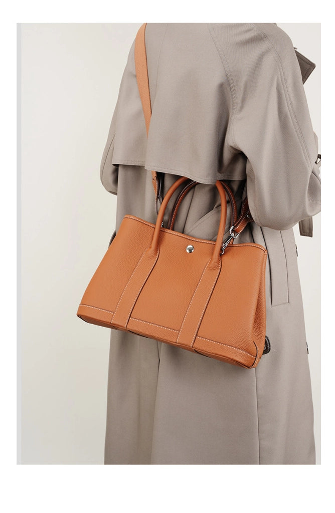 Borsa a mano da donna in vera pelle marrone