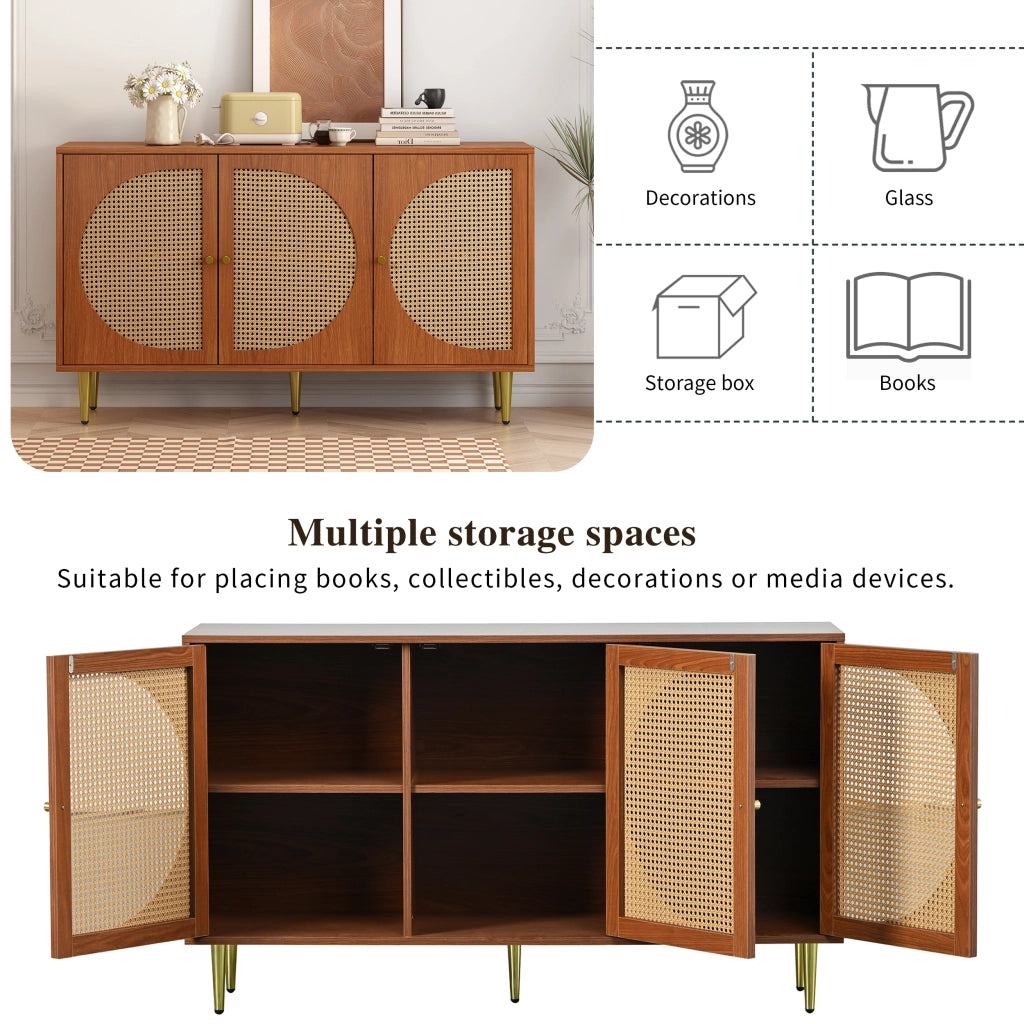 Credenza con 3 ante e ripiani regolabili - per soggiorno - in truciolare - 129.8×40×76 cm - noce