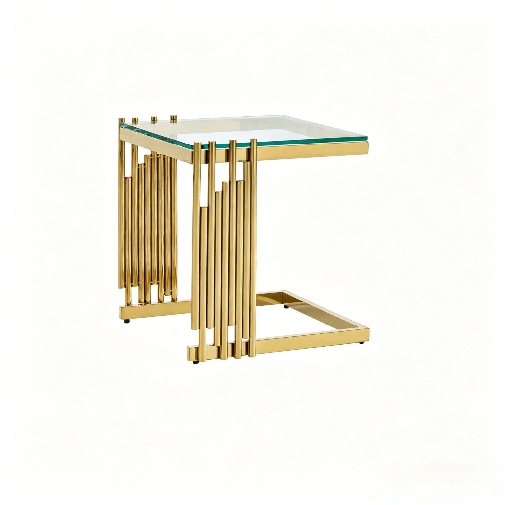 TAVOLINO Set da 2 pezzi quadrato 41 x 41 x 46 cm vetro temperato trasparente oro