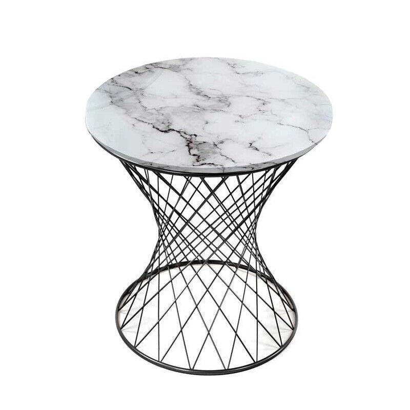 TAVOLINO TONDO POTA DA CAFFÈ IN METALLO NERO E PIANO EFFETTO MARMO 38 X H55 CM
