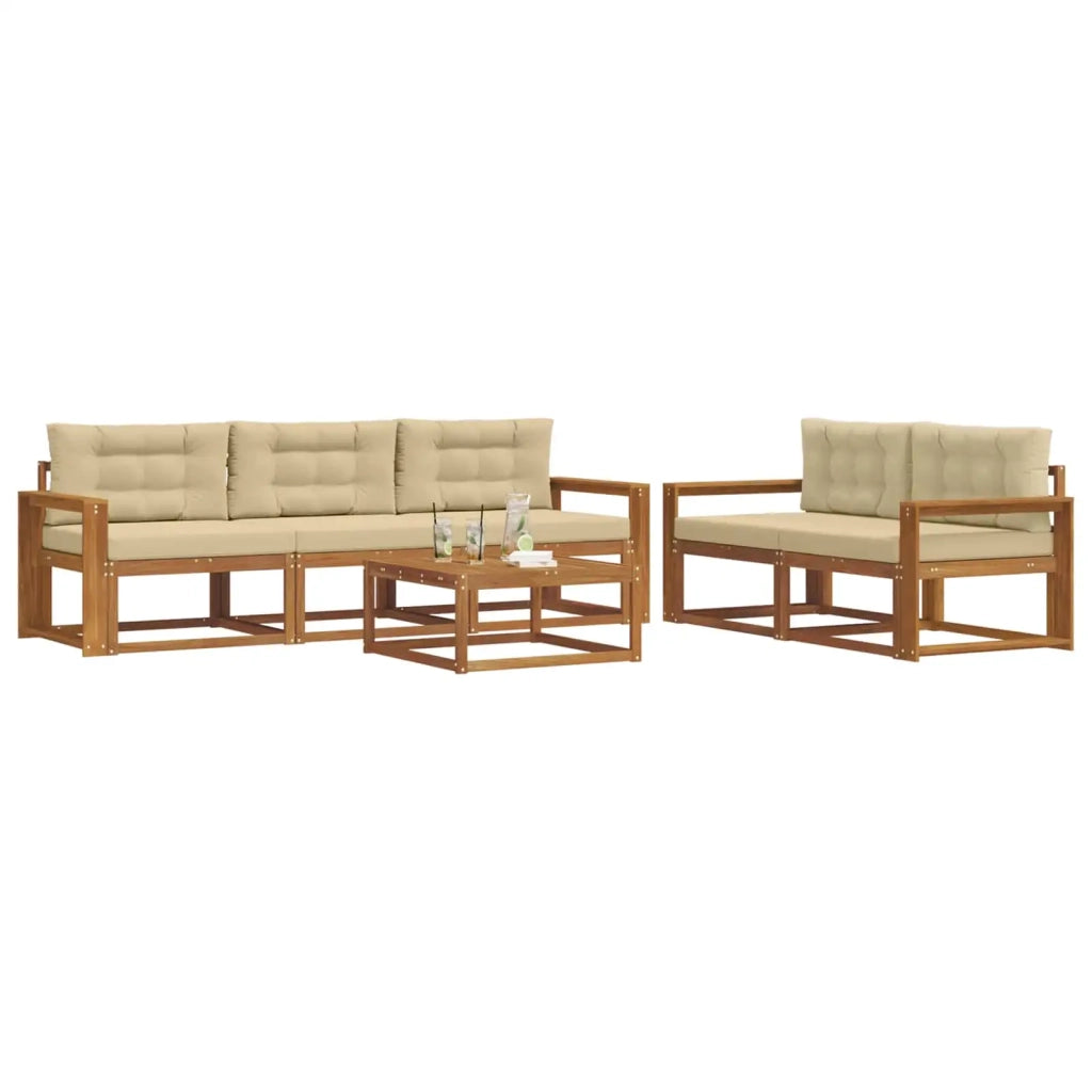 Set di divani da esterno con cuscino 6 pcs Naturale e Beige 3367201