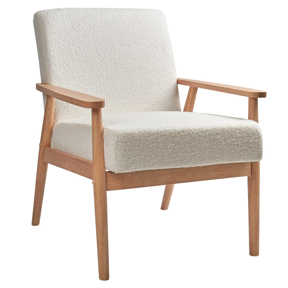 Poltrona Poliestere Boucle Bianco Sporco Rivestimento Retro Design Struttura in legno chiaro Braccioli Soggiorno