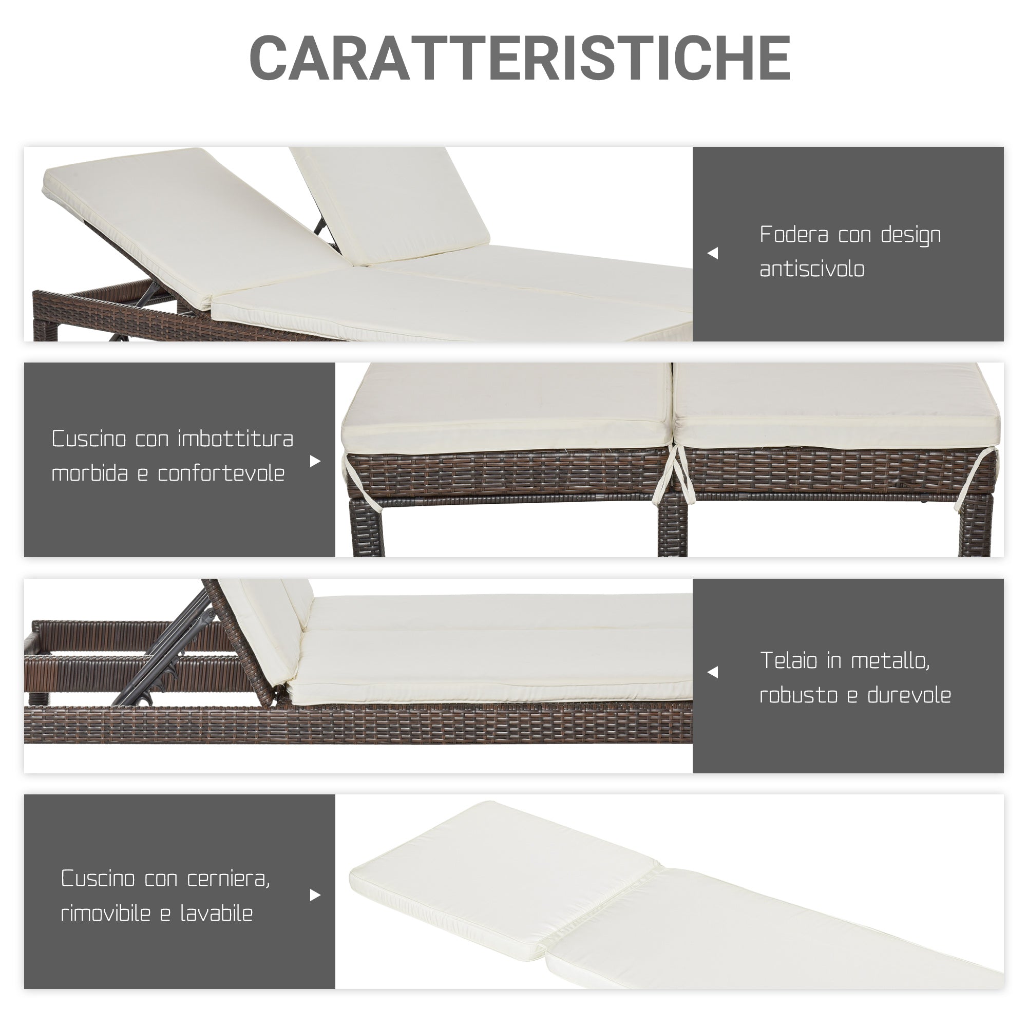 Lettino Prendisole da Giardino Matrimoniale in Rattan  Marrone e Bianco