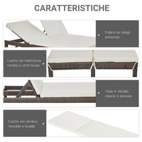 Lettino Prendisole da Giardino Matrimoniale in Rattan  Marrone e Bianco