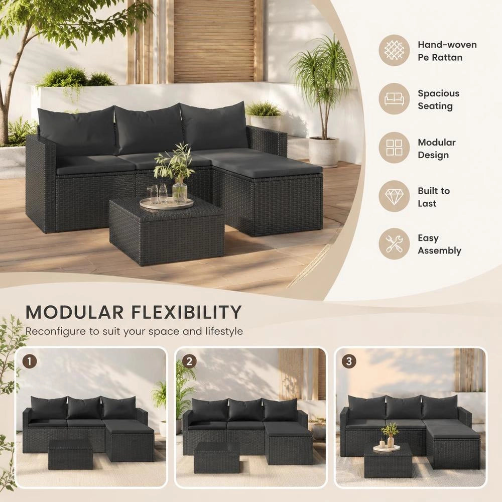 Garden Lounge Set Black Poly Rattan