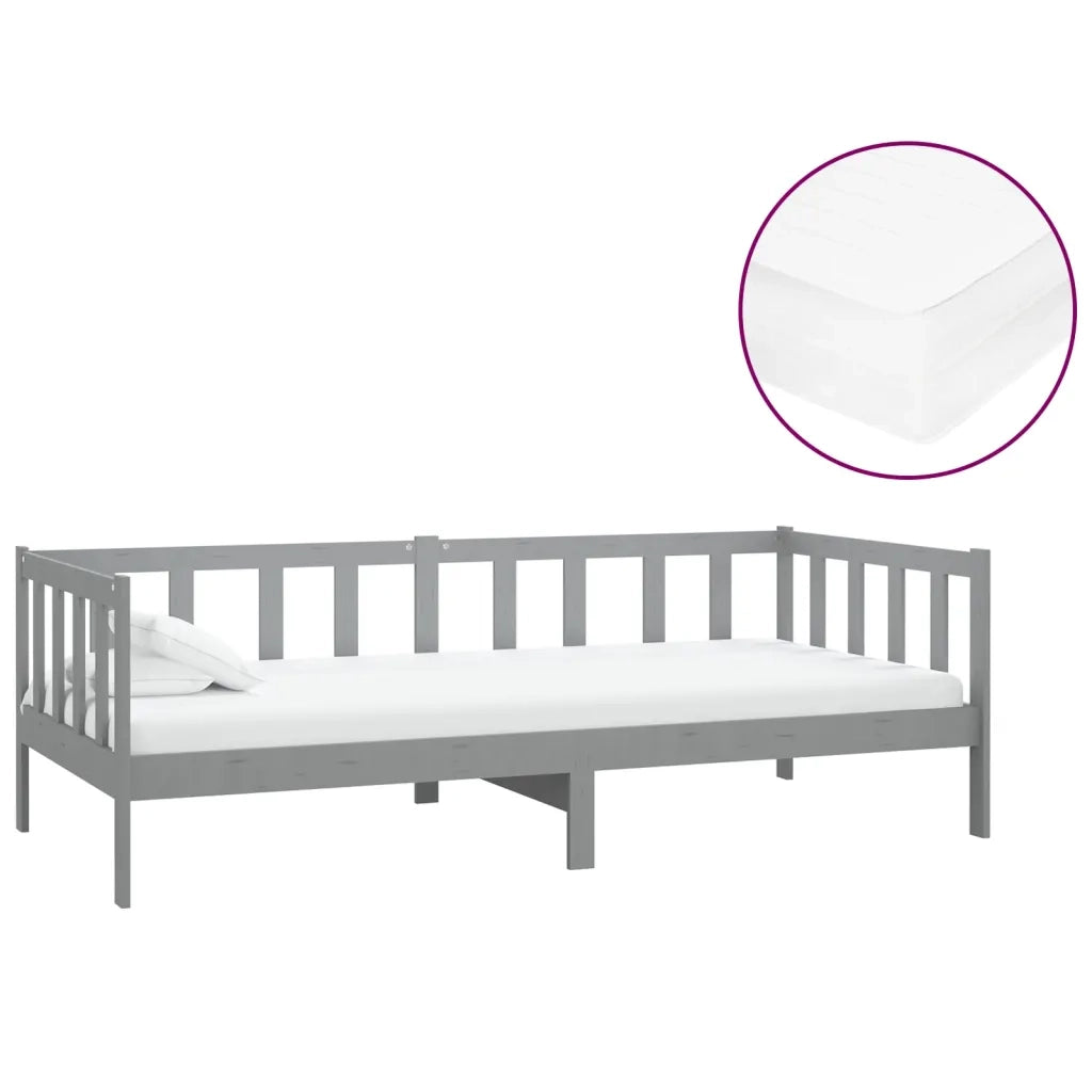 Divano Letto con Materasso 90x200 cm Grigio in Legno di Pino 3083621