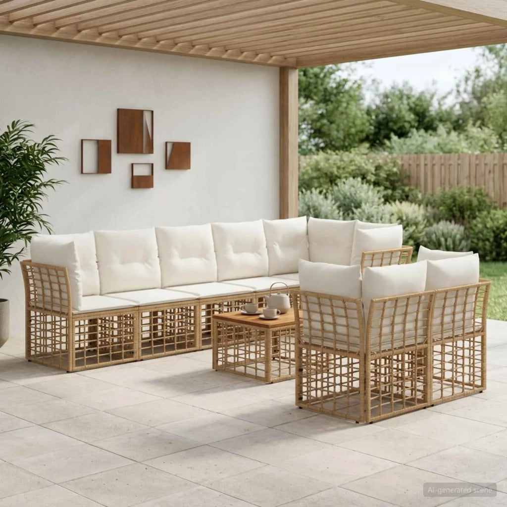 Set di divani da esterno 9 pcs Naturale e Bianco Crema 3437516