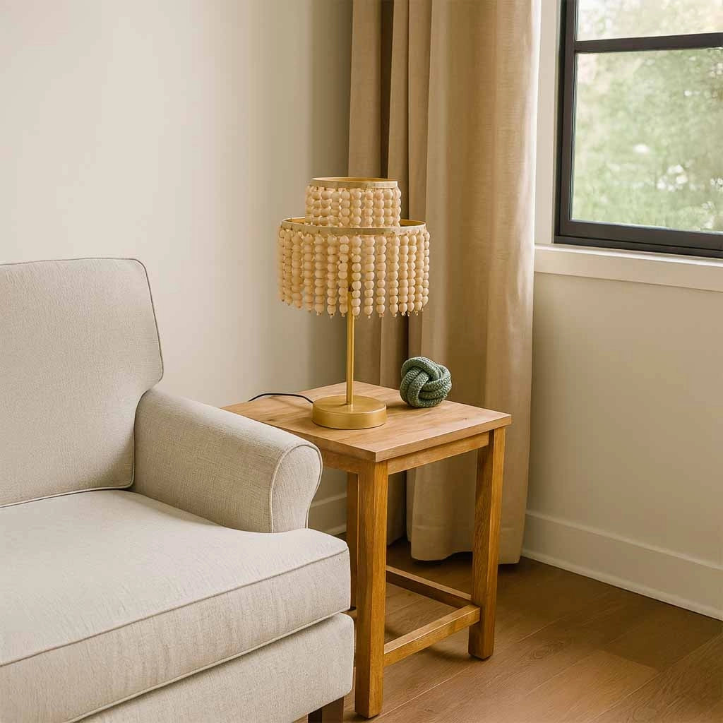Lampada da tavolo in metallo e legno 28,5x28,5x35/50h cm Oro