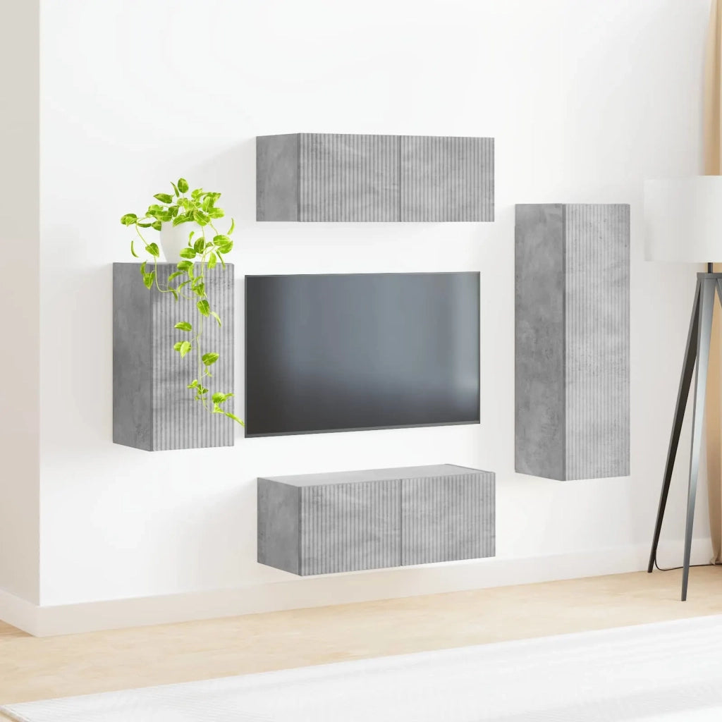 Set mobile TV 4 pcs Grigio cemento Legno multistrato 3409009
