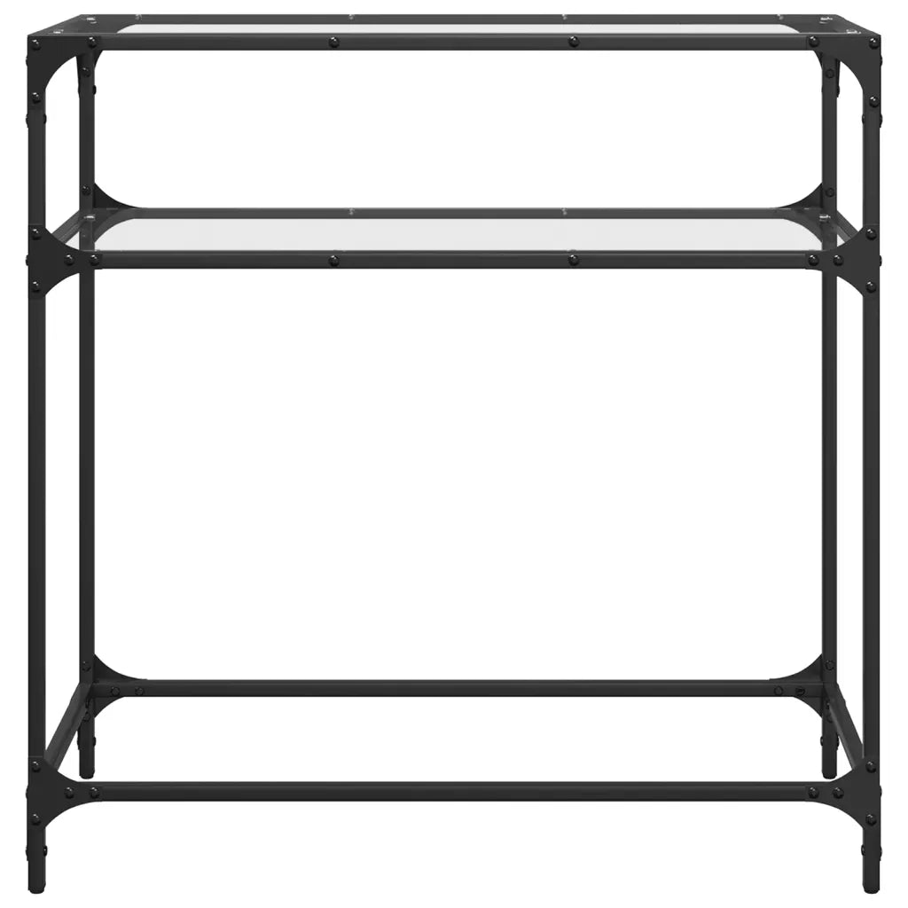 Tavolino Consolle Piano Vetro Trasparente 80x35x81cm in Acciaio