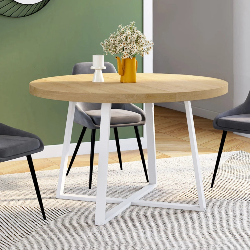 IDMarket - Tavolo da pranzo rotondo SELMA 4-6 persone in legno e bianco 110 cm