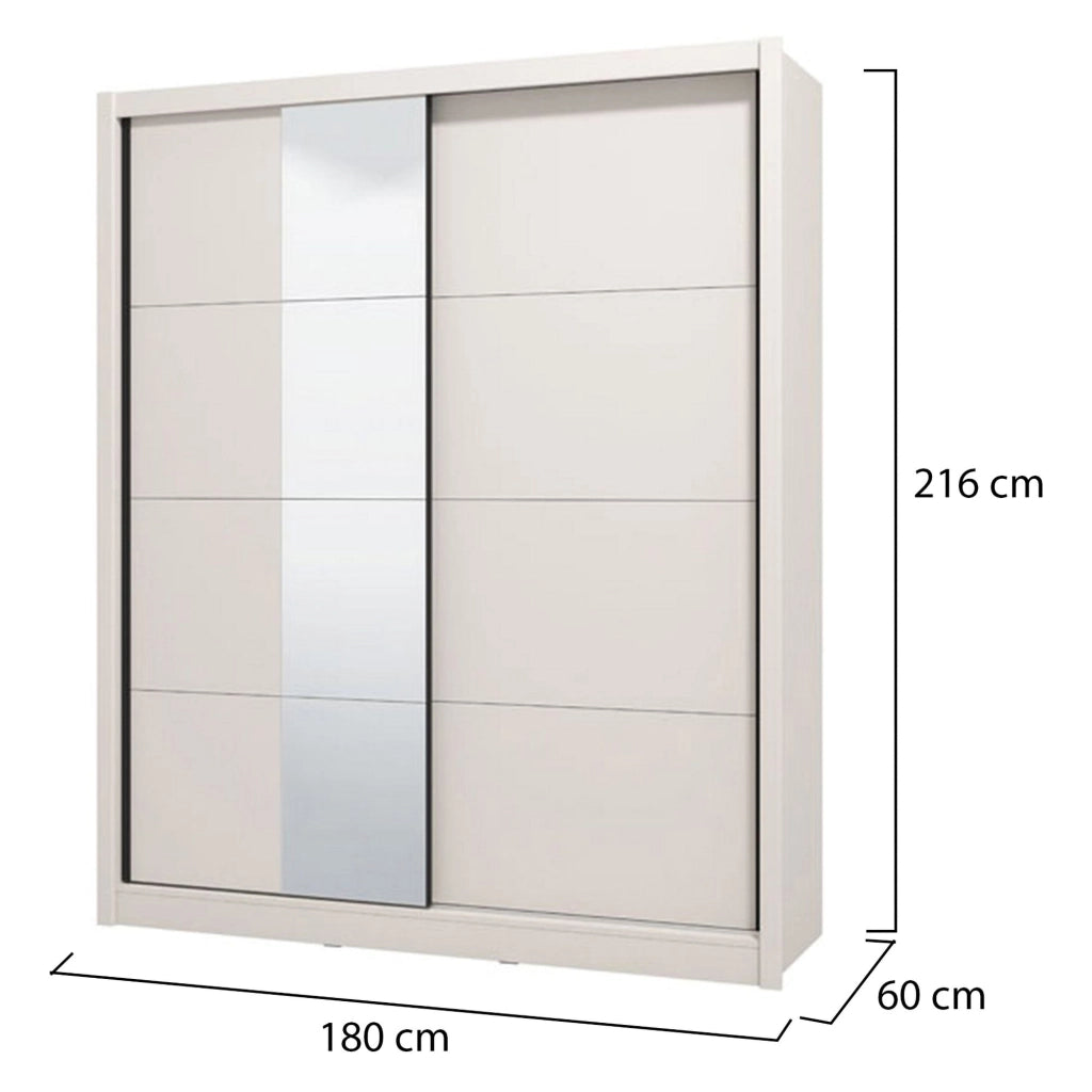 Armadio Camera da Letto Manfredi, Guardaroba Grande 5 Ripiani, 180x215.5h cm Bianco Crema