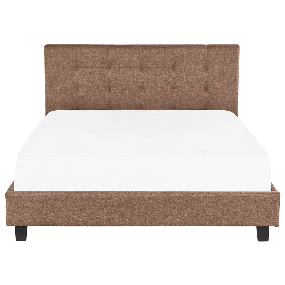 Letto imbottito tessuto marrone rete a doghe testiera trapuntata 180 x 200 cm