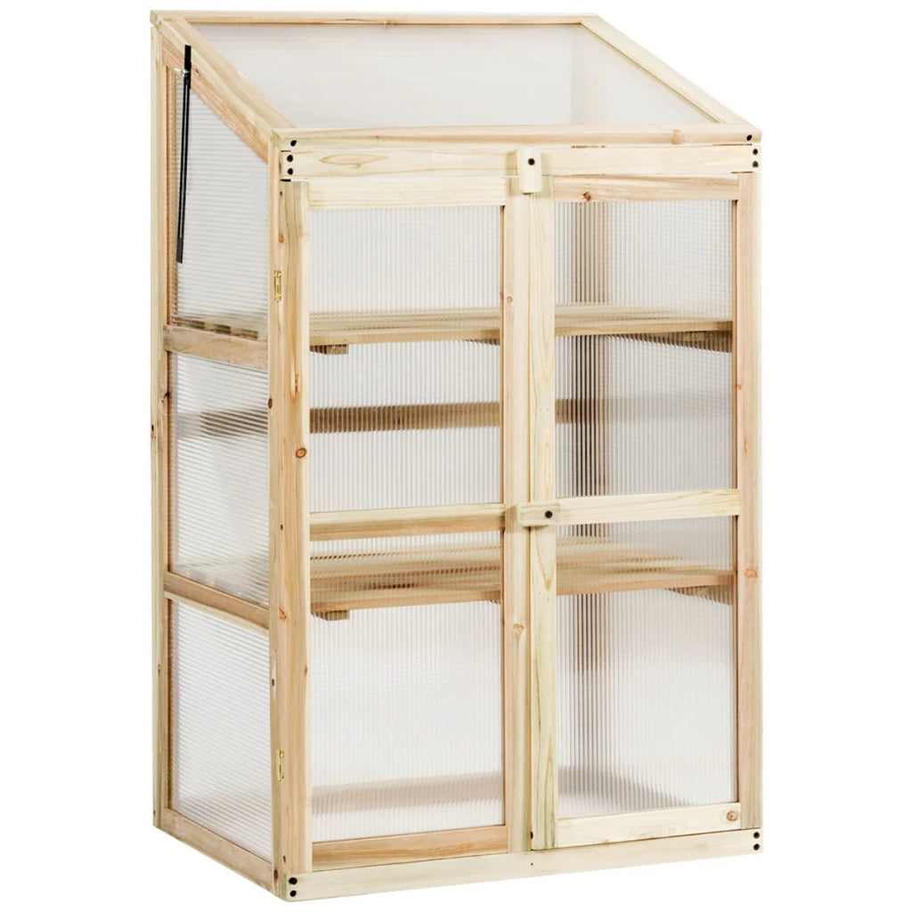 Mini serra da giardino 60 x 45 x 100 cm con ripiani a 3 livelli design pulito in legno di abete naturale 20_0019534