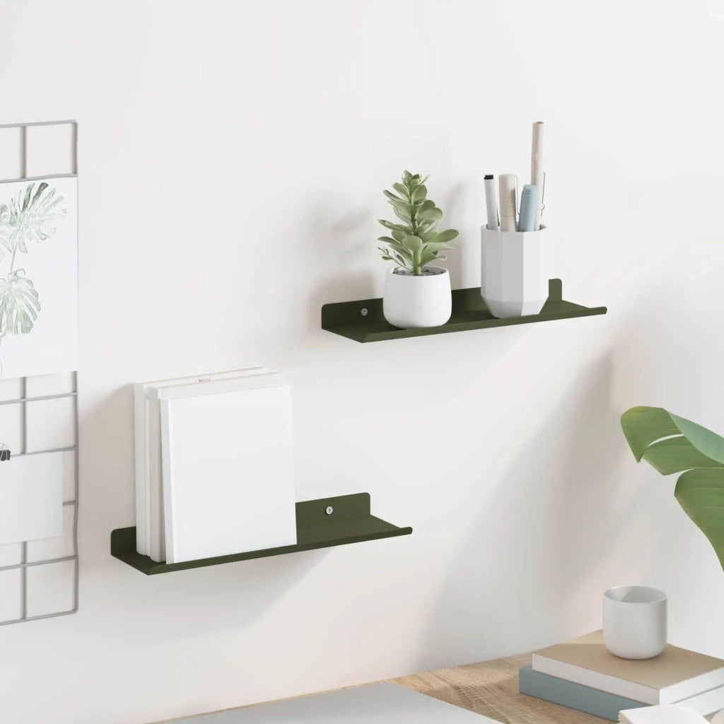 Mensola sospesa 2 pcs Verde oliva 30 x 9 x 2,5 cm Acciaio