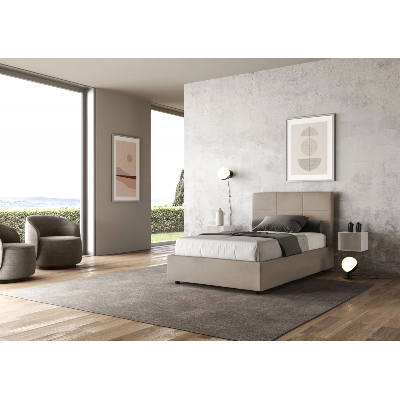 Letto imbottito 1 piazza e mezza 120x190 cm Mika - Contenitore,Microfibra,Sabbia