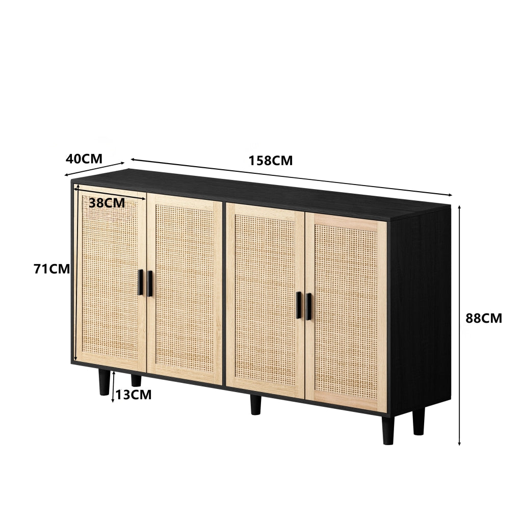 Armadio 4 Ante in Rattan ¨C Xylo ¨C Nero, Ripiani, Guardaroba, 158 cm