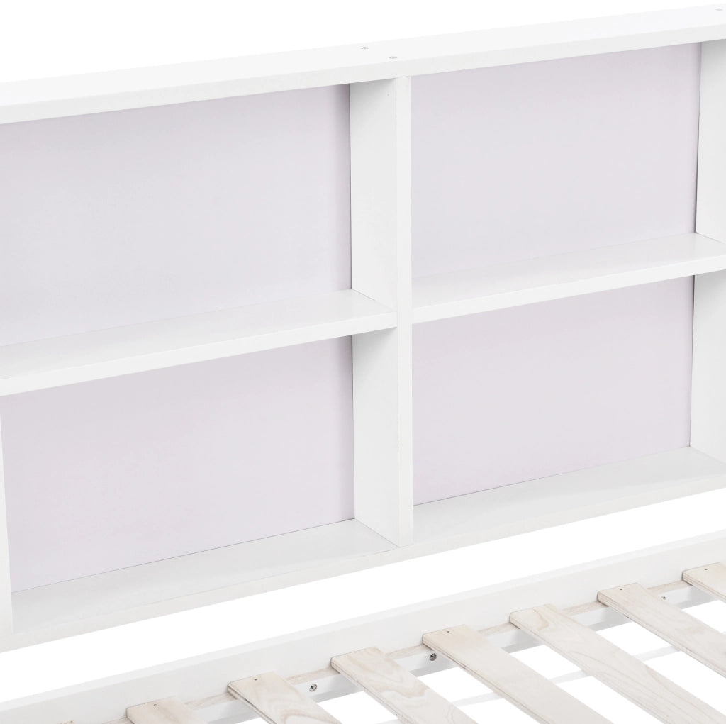 Letto per bambini a casetta 200x90 cm con 2 cassetti; scomparto portaoggetti; pino bianco