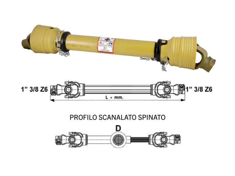 Albero cardanico categoria 8 Eurocardan profilo scanalato Ø 40 cuna - 700 mm