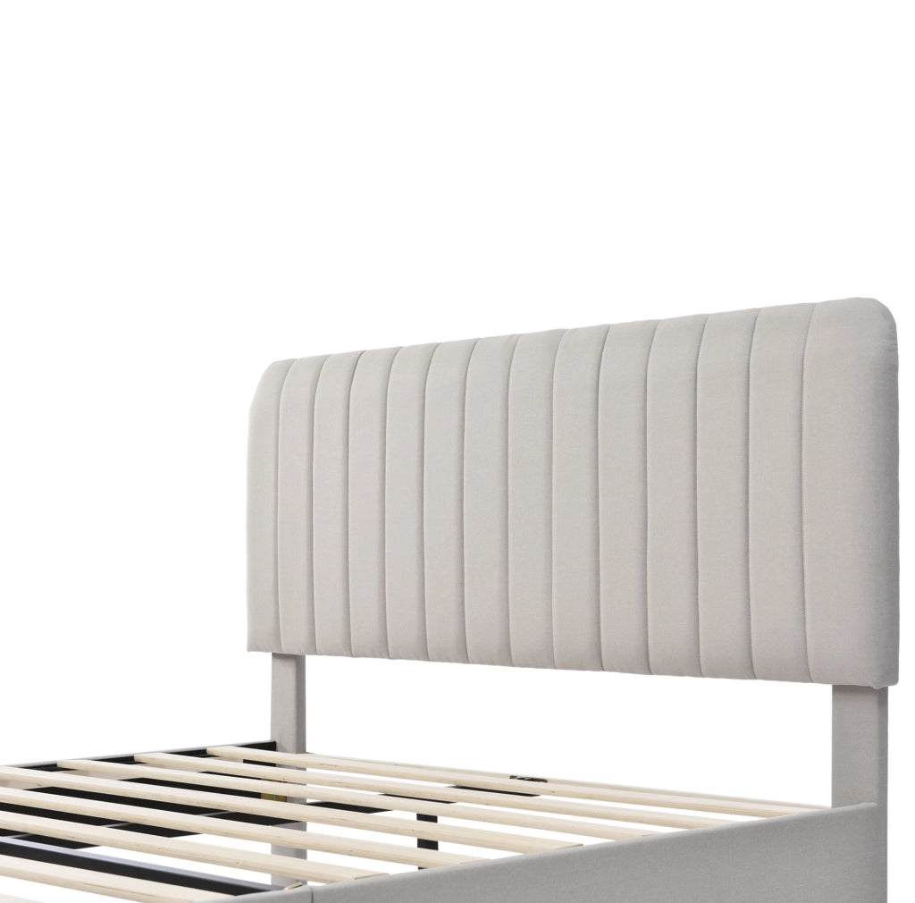 Letto matrimoniale 140x200 cm; testiera regolabile; lino; grigio-beige (Senza materasso)