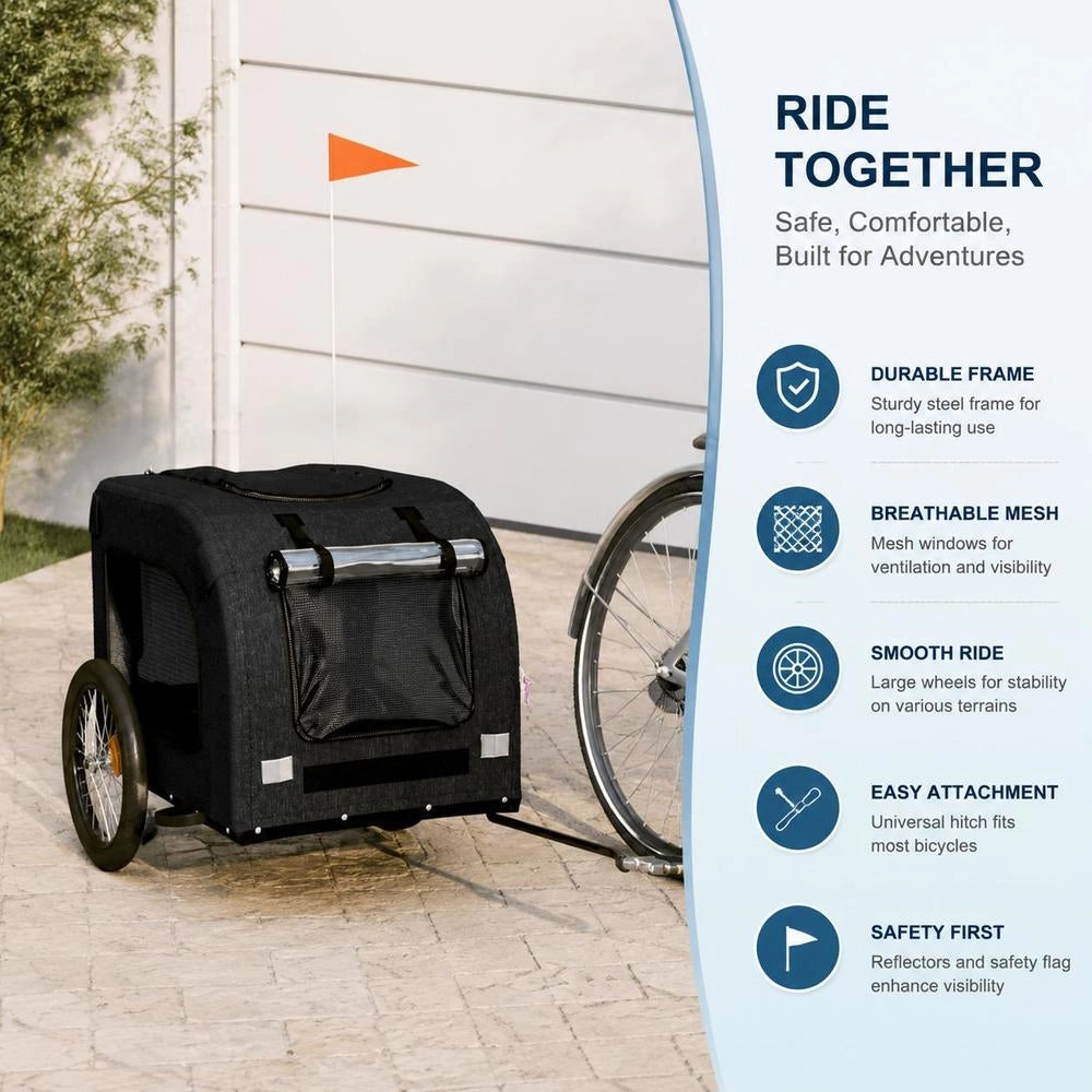 Bicycle Trailer For Dogs, Black Oxford Fabric And Iron