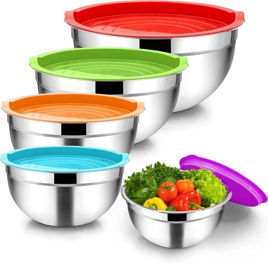 Set di contenitori in acciaio inossidabile 5 pezzi - contenitori a stack per cucina e conservazione