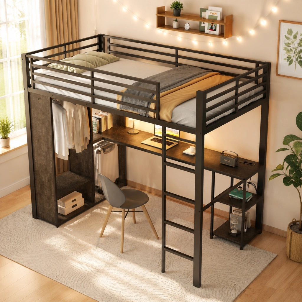 letto a castello mdf e metallo nero 90 x 200 cm