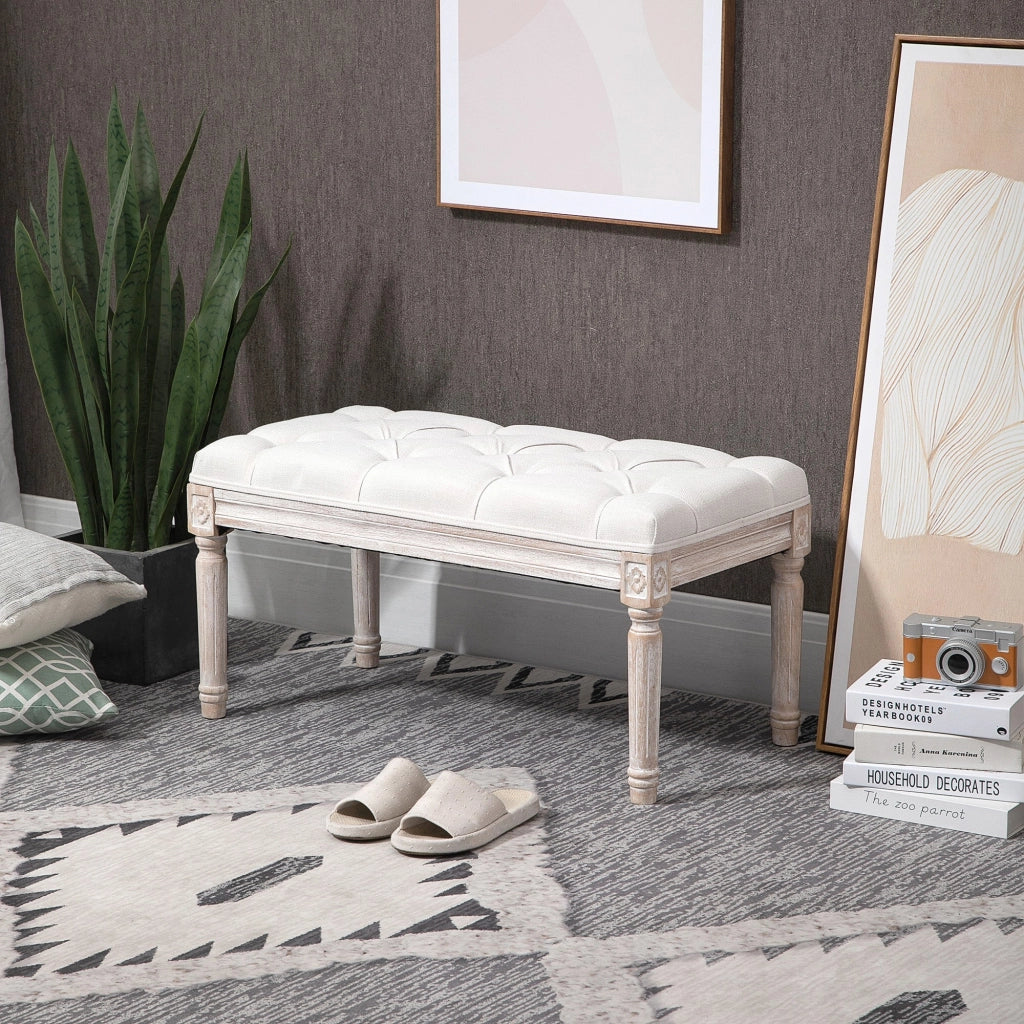 Panca Fondo Letto Imbottita 80x40x41 cm in Legno Ottomana Beige