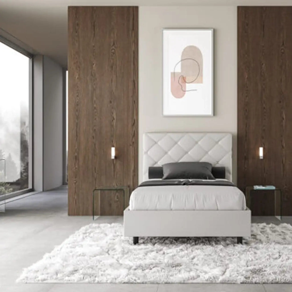 Letto matrimoniale francese con rete imbottito 140x190 similpelle bianco Priya