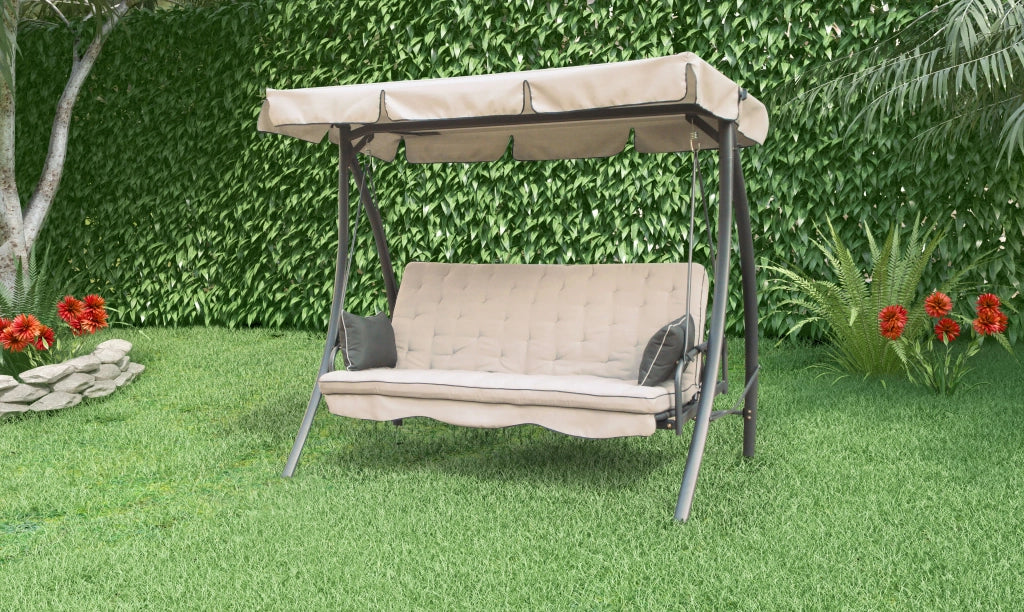 Dondolo da Giardino Reclinabile 3 Posti in Ferro Taddei Panama Beige