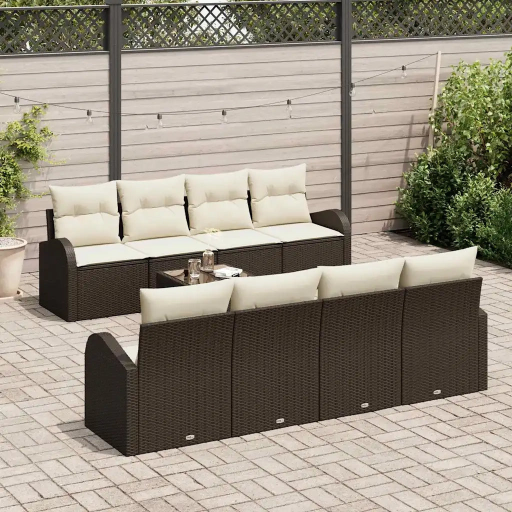 Set Divano da Giardino 9 pcs Marrone e Crema polyrattan 3354637