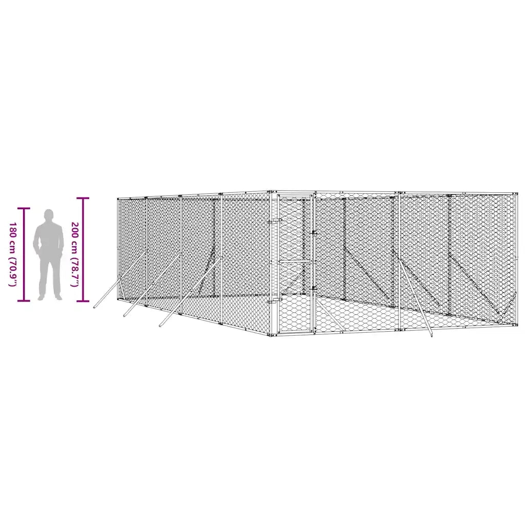 Cuccia per Cani da Esterno Argento 4x8x2 m in Acciaio Zincato 3190456