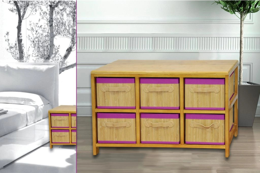 Mobile Mobiletto in bamboo con 6 cassettoni 70 x 31 x 49 cm