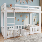 Letto a castello 90x200 cm con scala ad angolo e spazio inferiore libero in legno bianco