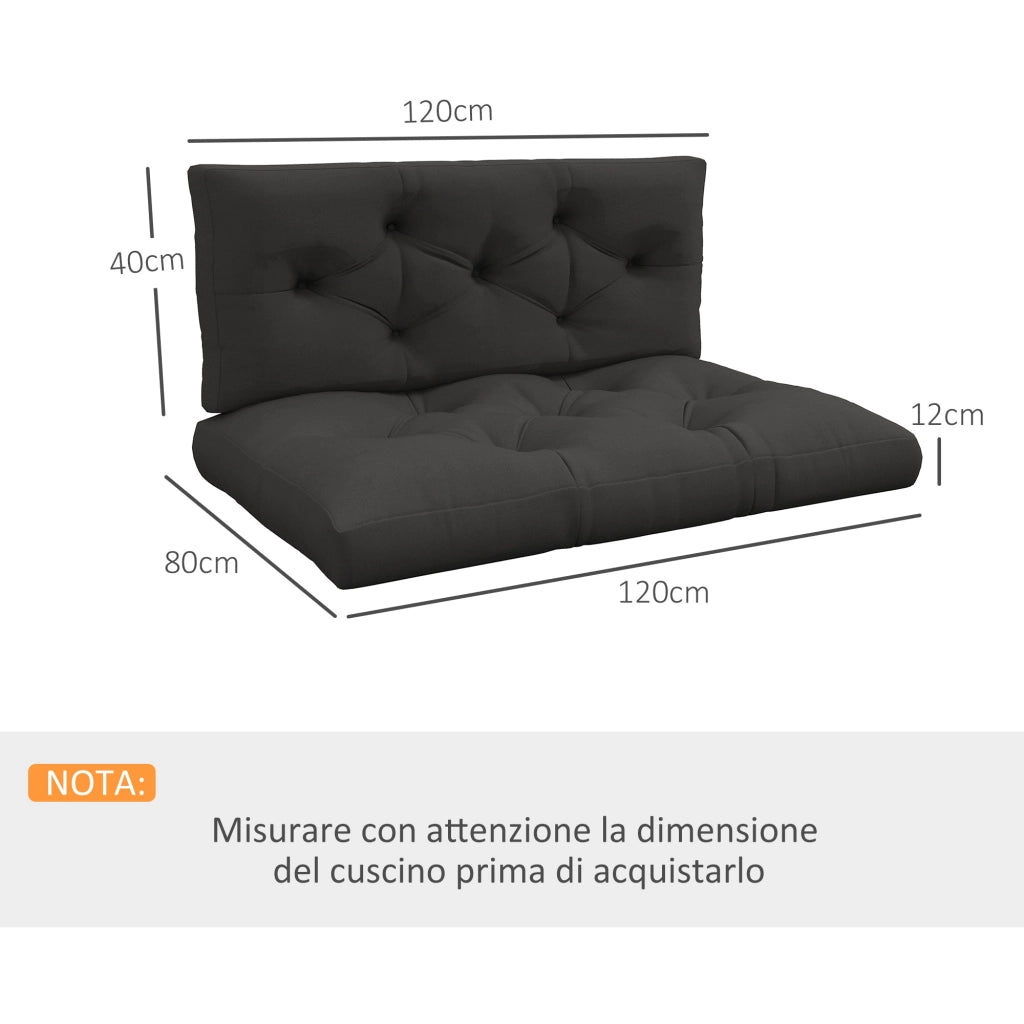 Set 2 Cuscini da Giardino per Divani e Pallet in Poliestere con Imbottitura Spessa Grigio