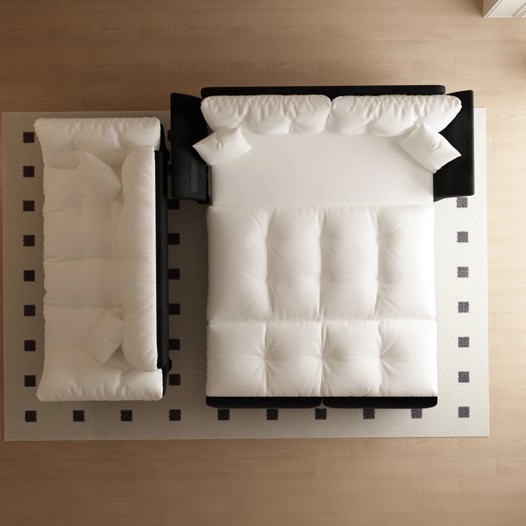 Divano letto convertibile 3 in 1 Chaise longue con 2 cuscini in Velluto Beige