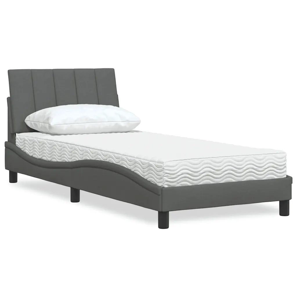 Letto con Materasso Hanko Grigio Scuro 90x190 cm in Tessuto