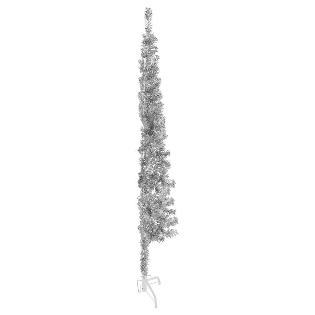 Albero Natale Artificiale Sottile a Met¨¤ Supporto-Albero Natalizio Argento 180cm