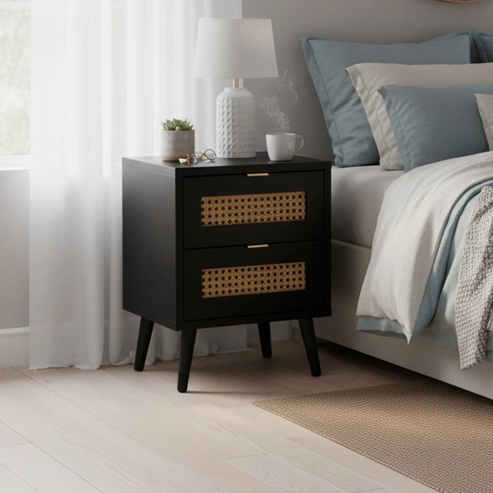 Comodino 2 cassetti con frontali effetto vimini Vienna61A colore nero