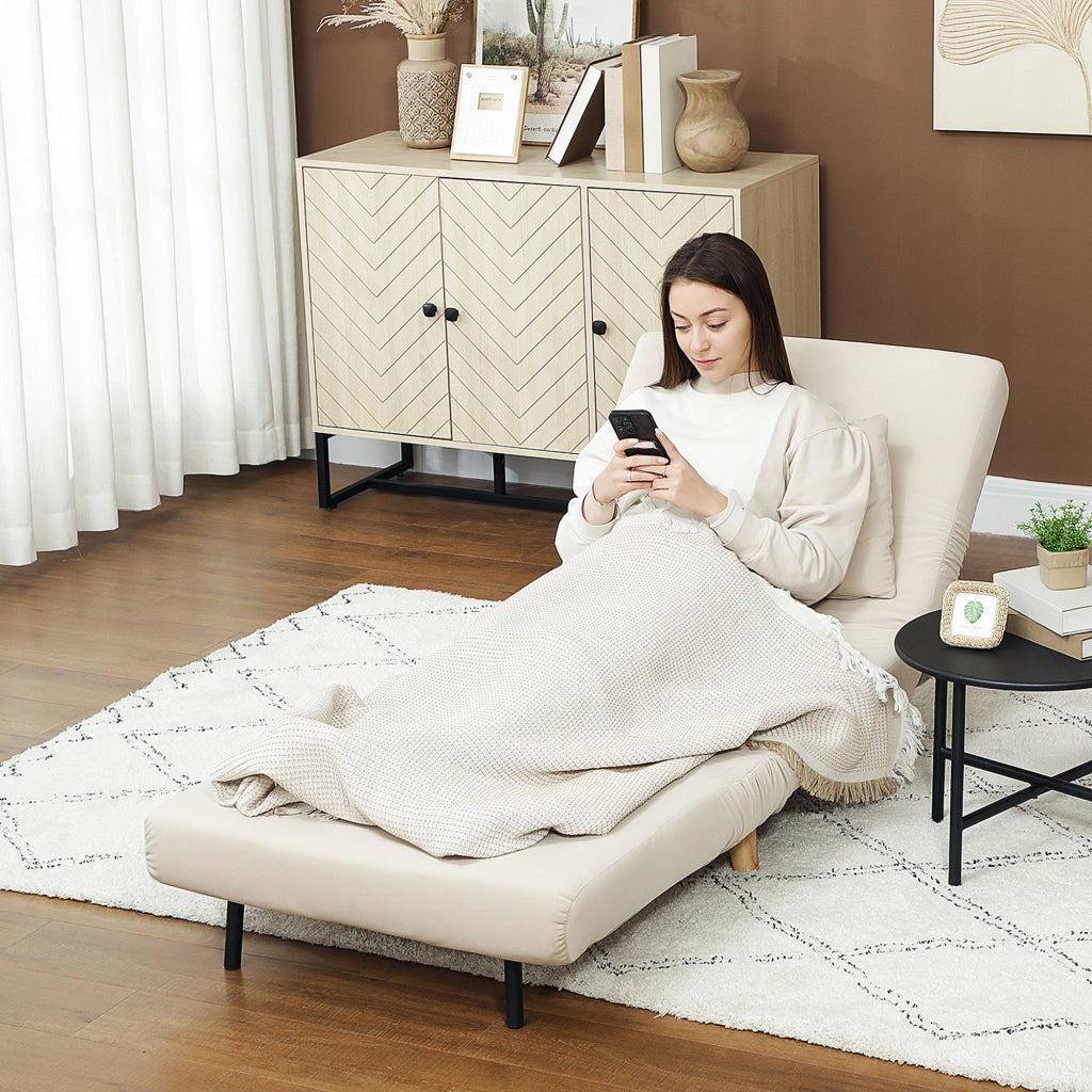 Poltrona letto imbottita ¨C zephmum ¨C beige, velluto, regolabile