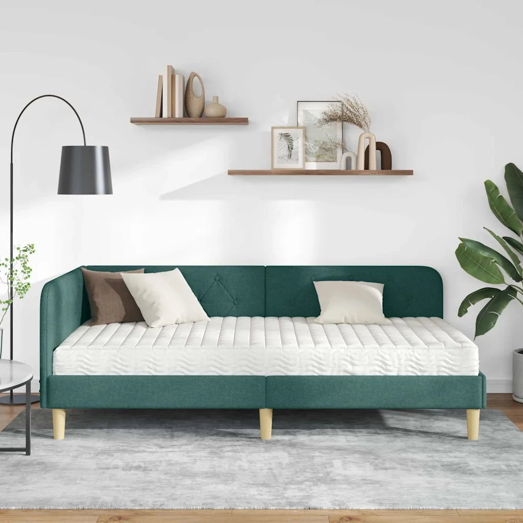 Cornice del letto ad angolo Verde Scuro 90 x 190 cm Tessuto 3394113