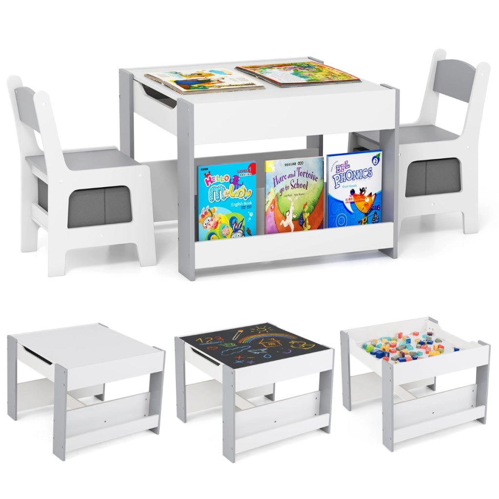 Set da tavolo e sedie per bambini, Tavolo attivit¨¤ 4 in 1 con piano reversibile Grigio-Tavoli e sedie