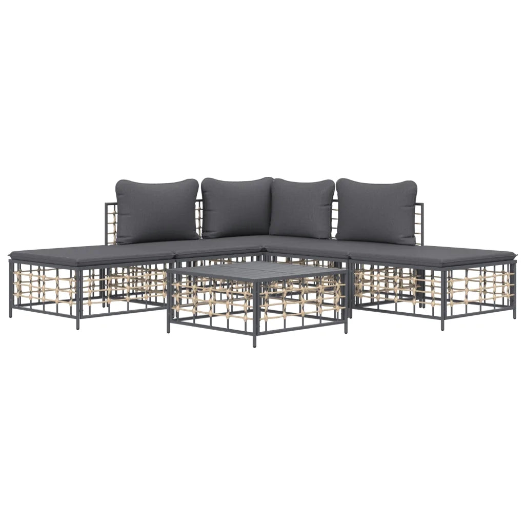 Set Divani da Giardino 6 pz | Set Salotto da Giardino con Cuscini Antracite in Polyrattan