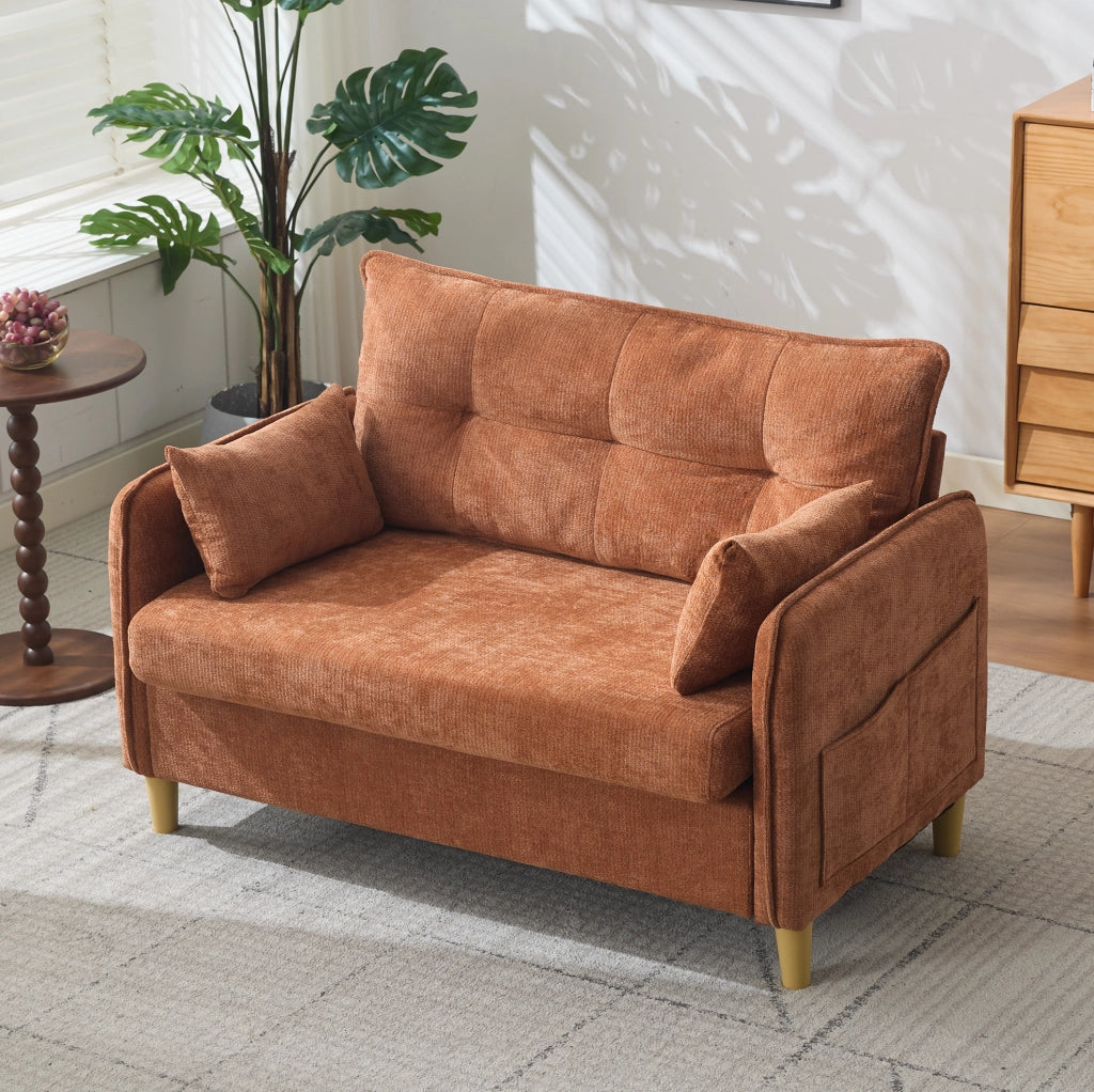 Divano 2 posti 127 cm in ciniglia marrone con tasche laterali HOMVRA