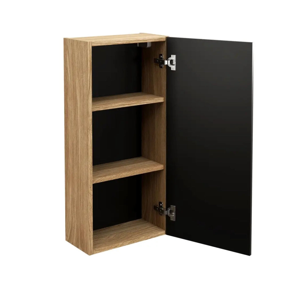 Mobile da bagno VELNIA - 1 porta - 35 cm - Colori rovere chiaro e nero - Da appendere