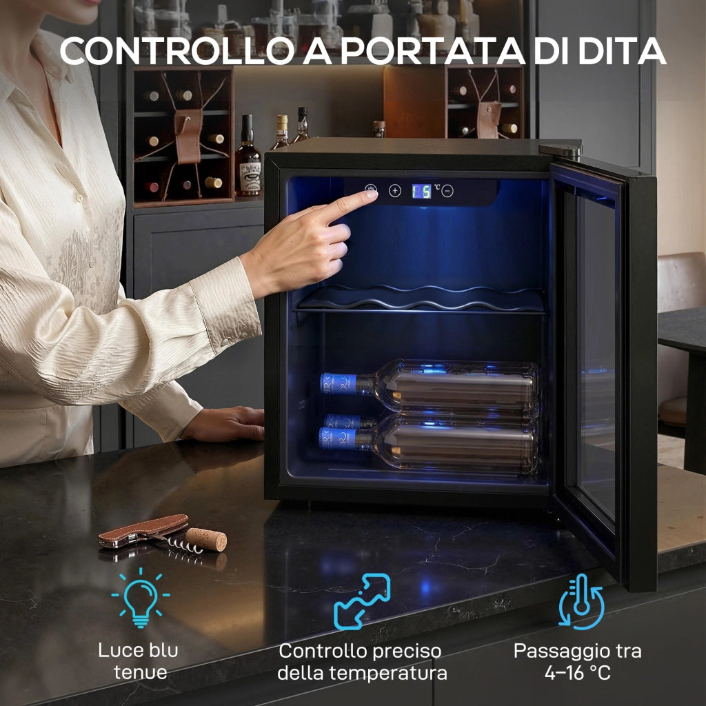 Cantinetta Vino Refrigerata ¨C Zephmum ¨C 12 Bottiglie, Vetro Temperato, Nera