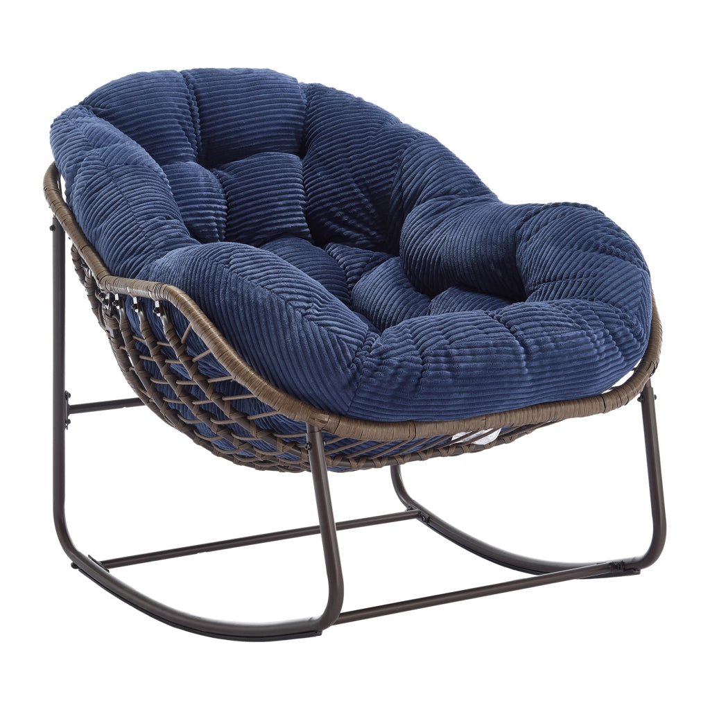 SEDIA A DONDOLO Oversize 78x106x90 cm Blu navy Rattan sintetico e acciaio