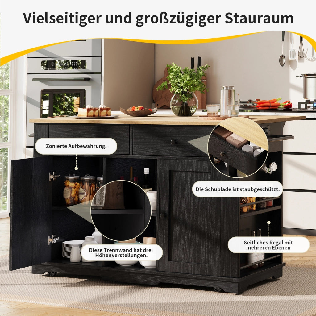 ISOLA DA CUCINA 151,5x59,7x91,7 cm in MDF e metallo Nero/Naturale