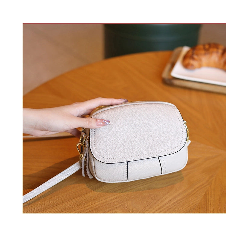 Borsa a tracolla piccola da donna in vera pelle, modello Hobo, colore bianco